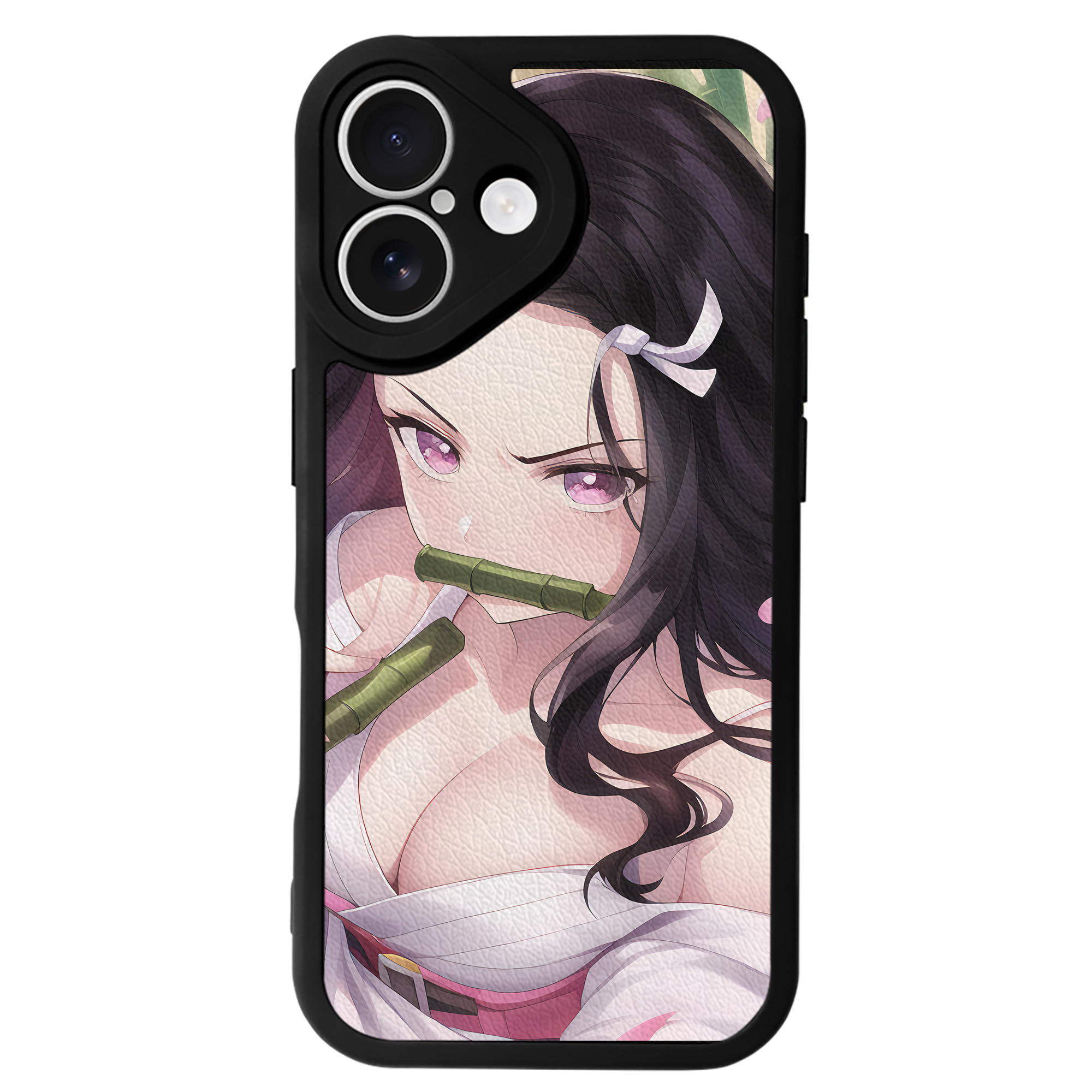 （画像用） 鬼滅の刃（きめつのやいば）竈門 禰󠄀豆子／かまど ねずこ Kamado Nezuko 【iPhone 16シリーズ対応】シリコンスマホケース（レザー調） 材質：シリコン